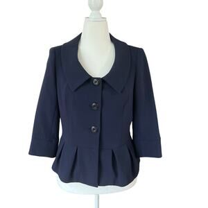 Jones New York Suit Navy Peplum Twee Blazer 3/4 Sleeve Women's Size 10 Ruffle